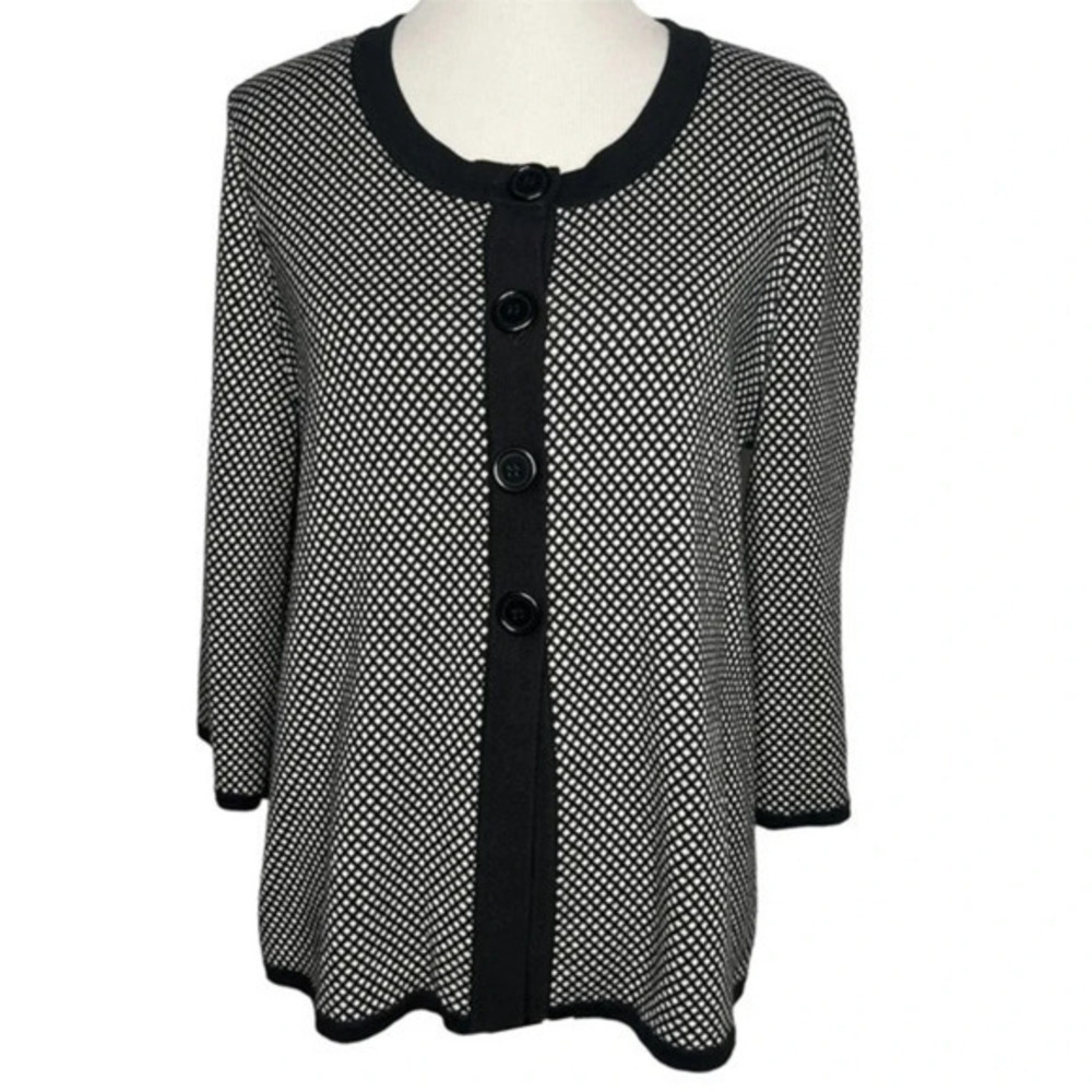 Vintage Pine Needles‎ Black White 3/4 Sleeve Cardigan Size Large